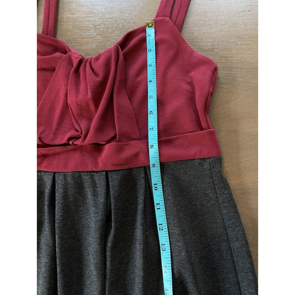 Ella Moss Dress Size Medium Burgundy & Gray Colorblock Front Twist Ruffle Detail - Picture 8 of 13